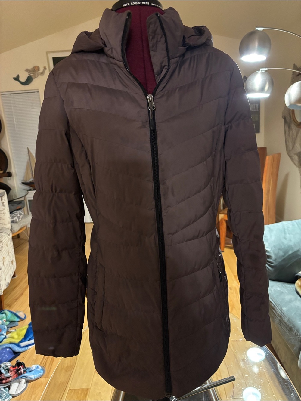 32 Degrees Women's Quilted Hooded Puffer Coat in Brown